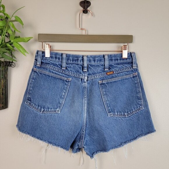 VTG Rustler Cutoff High Rise Medium Blue Wash Frayed Jean Mom Relaxed Shorts 2 4 - Picture 10 of 11